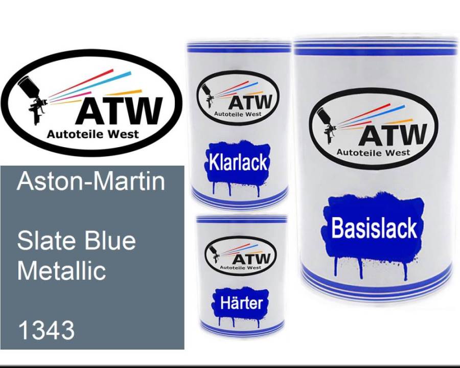 Aston-Martin, Slate Blue Metallic, 1343: 500ml Lackdose + 500ml Klarlack + 250ml Härter - Set, von ATW Autoteile West.